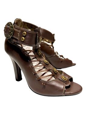 Demonia Tesla-05 Steampunk Victorian Goth Gothic Industrial Lace Up Heels 7 7.5